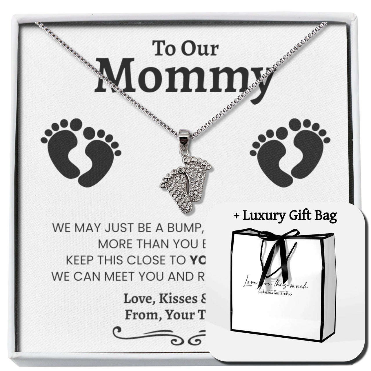 New Mom Expecting Twins Baby Feet Necklace - Love You This Much