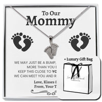 Thumbnail for New Mom Expecting Twins Baby Feet Necklace - Love You This Much