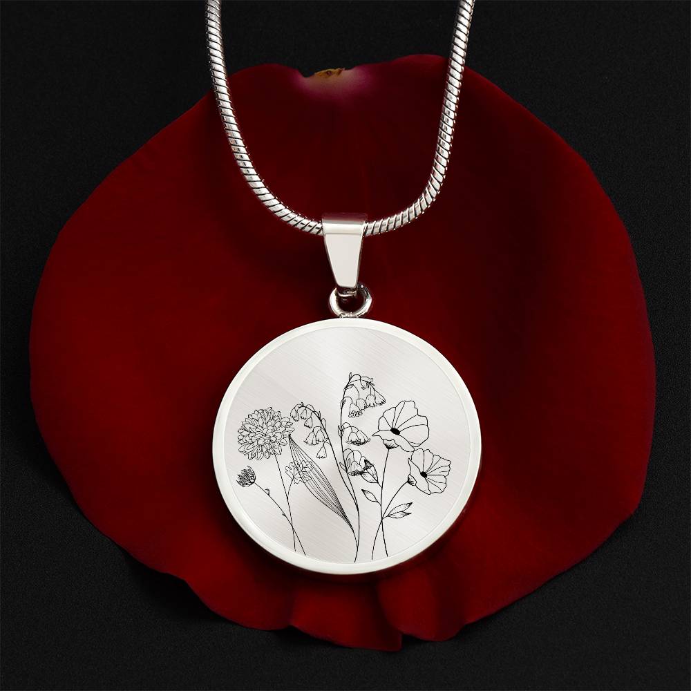 Birth Flowers Circle Necklace