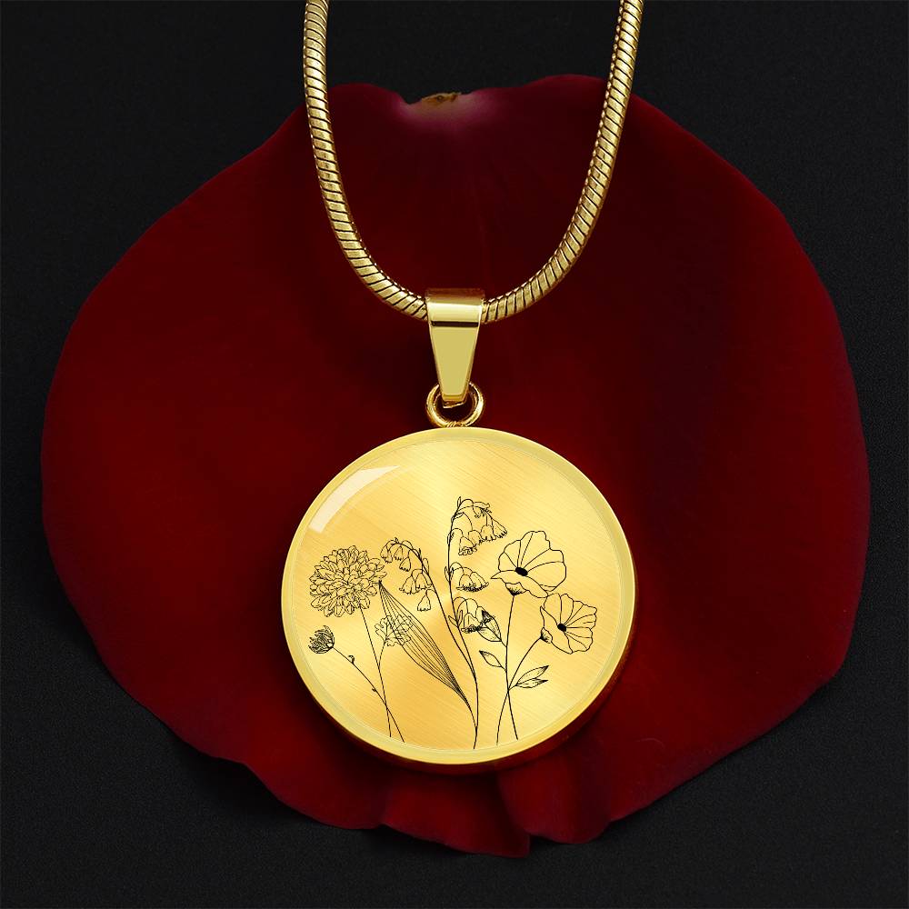 Birth Flowers Circle Necklace