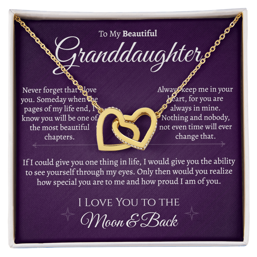 Granddaughter Moon and Back Interlocking Hearts Necklace