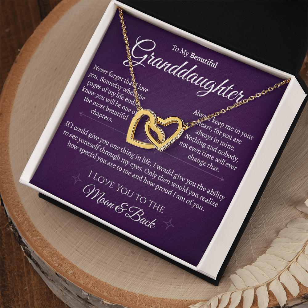 Granddaughter Moon and Back Interlocking Hearts Necklace
