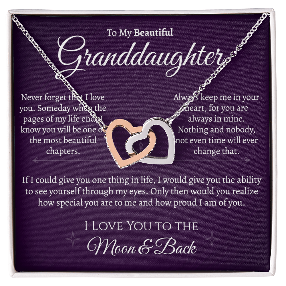 Granddaughter Moon and Back Interlocking Hearts Necklace