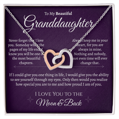 Granddaughter Moon and Back Interlocking Hearts Necklace
