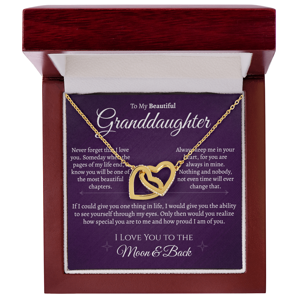 Granddaughter Moon and Back Interlocking Hearts Necklace