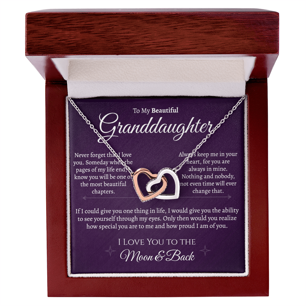 Granddaughter Moon and Back Interlocking Hearts Necklace