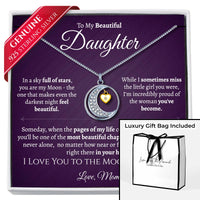 Thumbnail for Daughter .925 Sterling Silver Moon Necklace - Love Mom - Love You This Much
