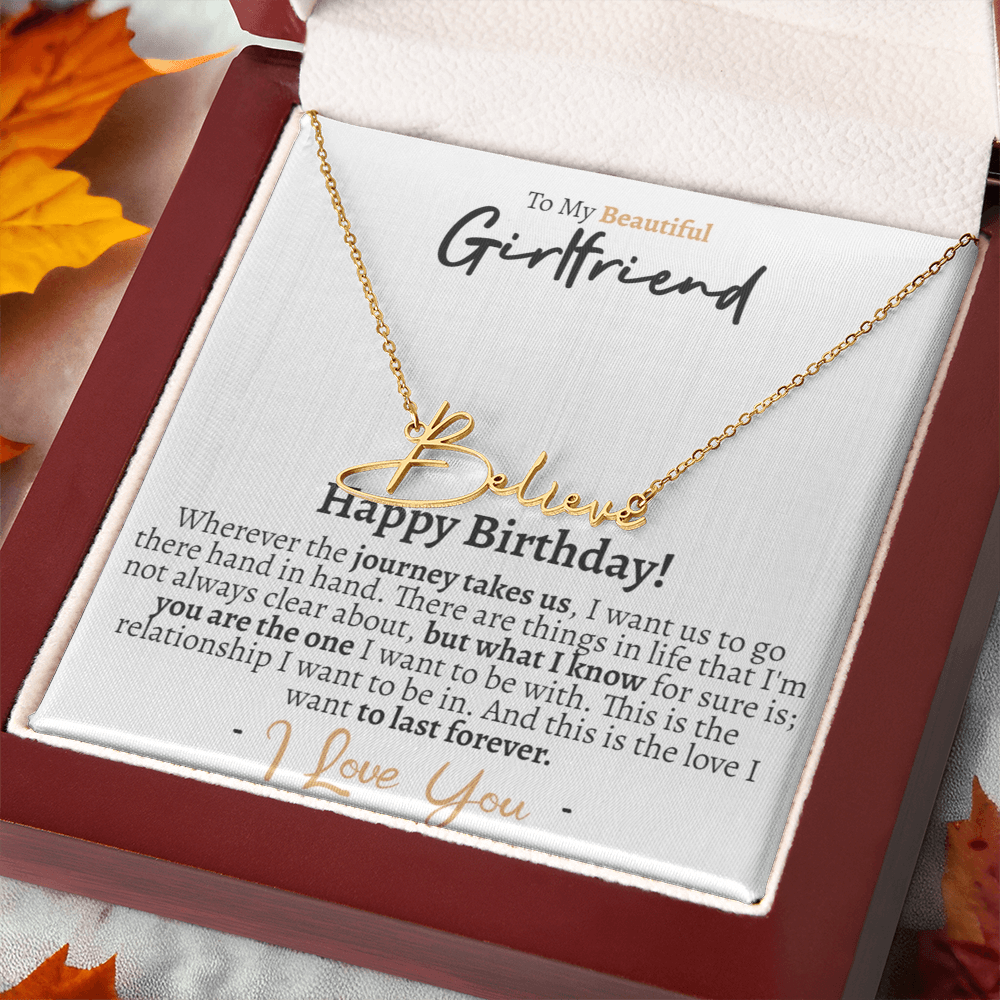 Girlfriend Happy Birthday Signature Name Necklace - Love You This Much