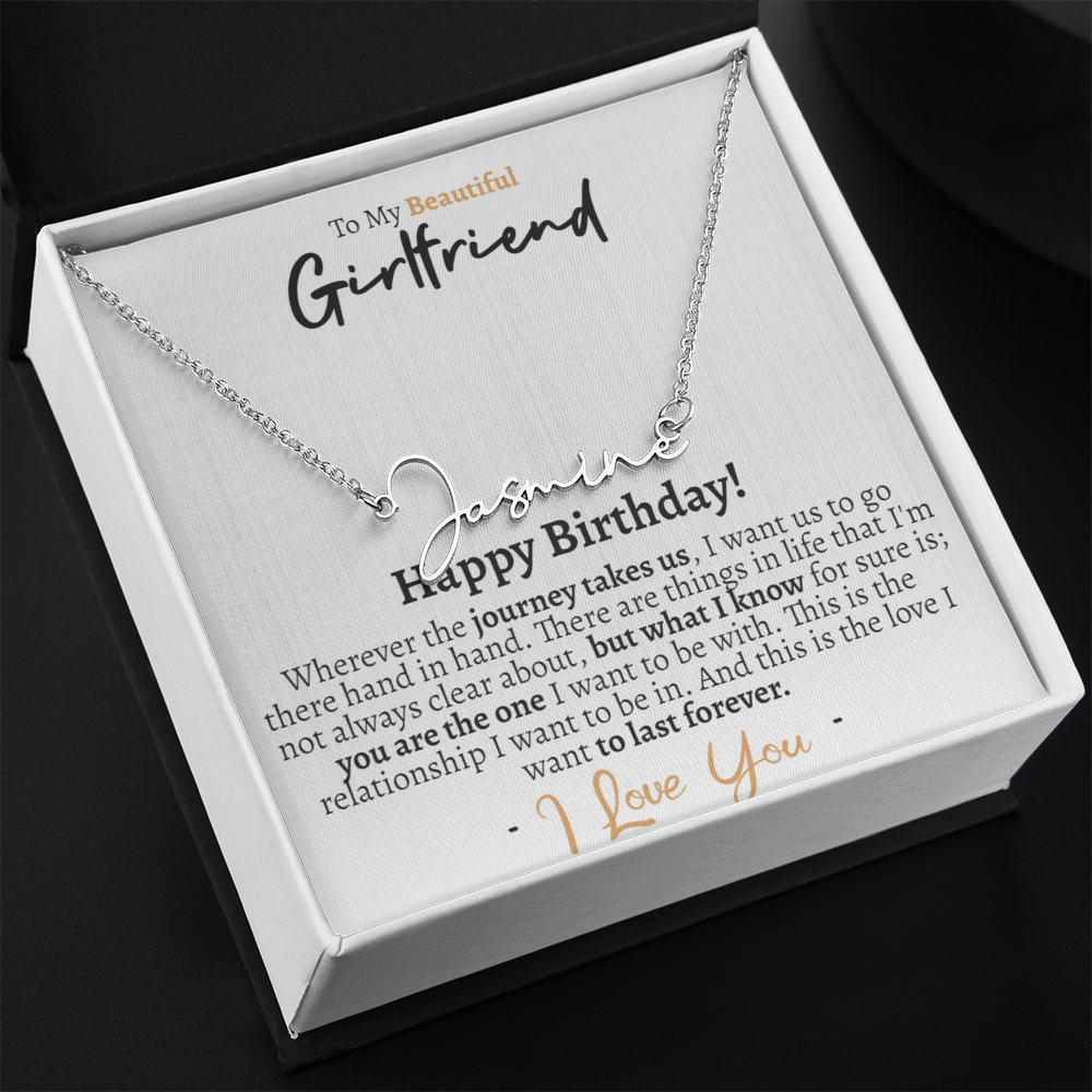 Girlfriend Happy Birthday Signature Name Necklace - Love You This Much