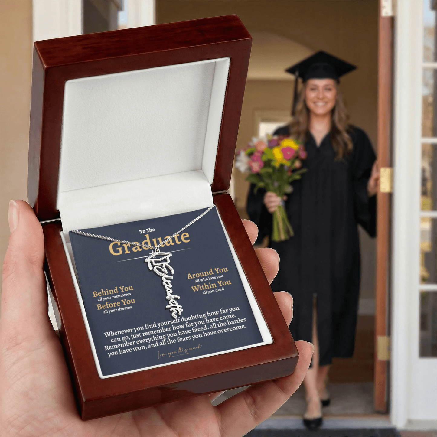 Graduation Cap & Gown Name Necklace - Love You This Much