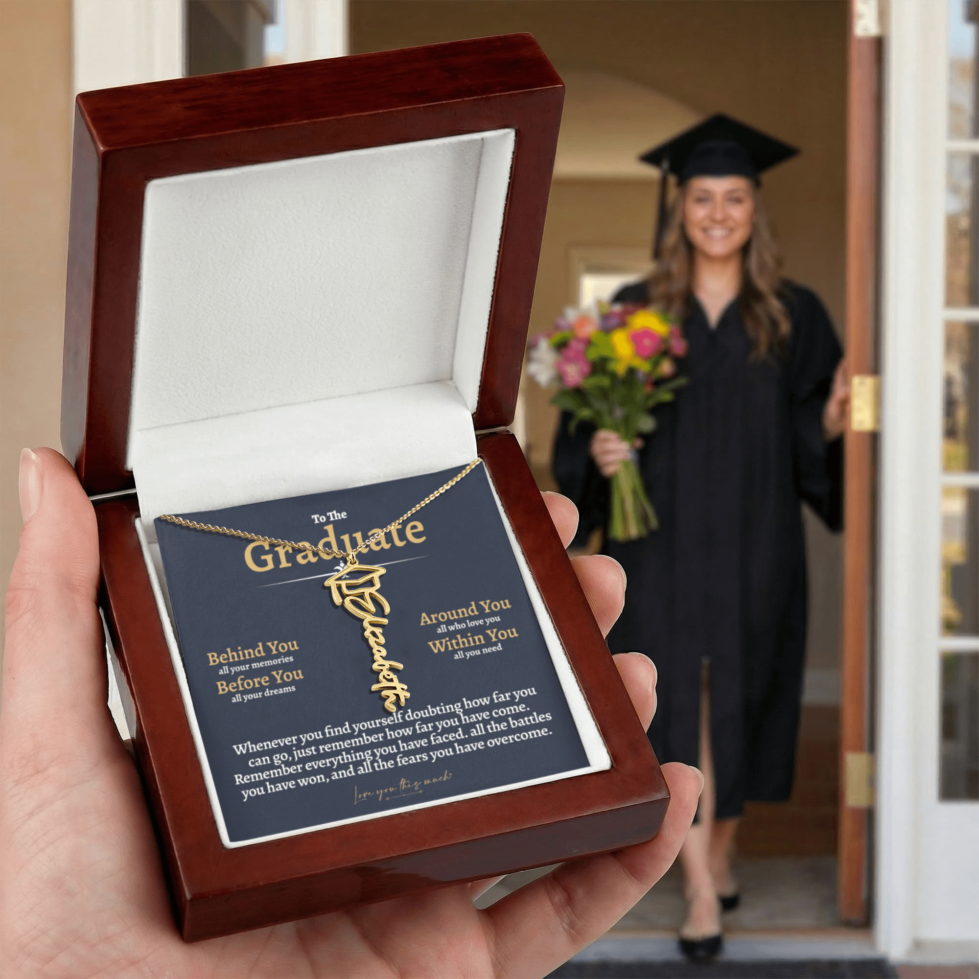 Graduation Cap & Gown Name Necklace - Love You This Much