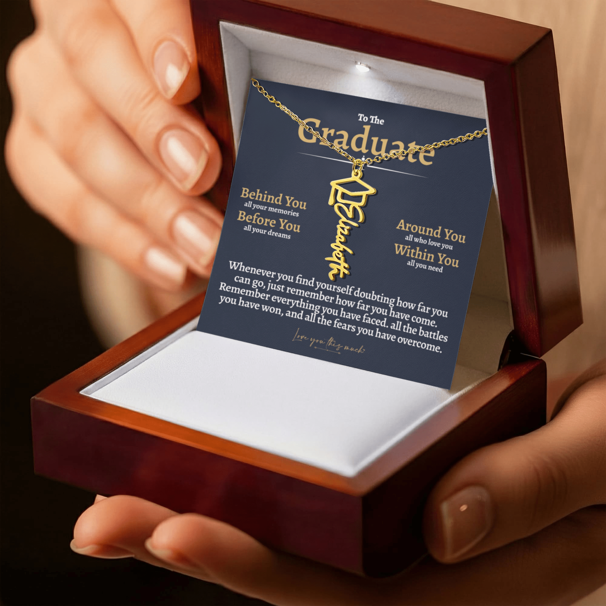 Graduation Cap & Gown Name Necklace - Love You This Much