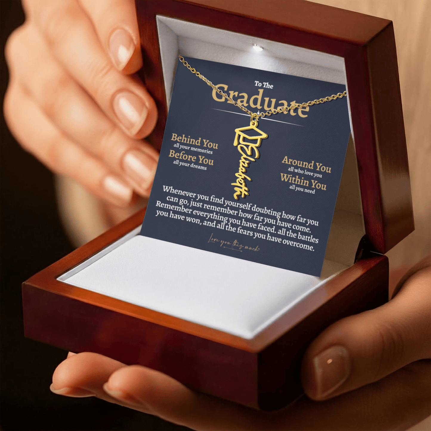 Graduation Cap & Gown Name Necklace - Love You This Much