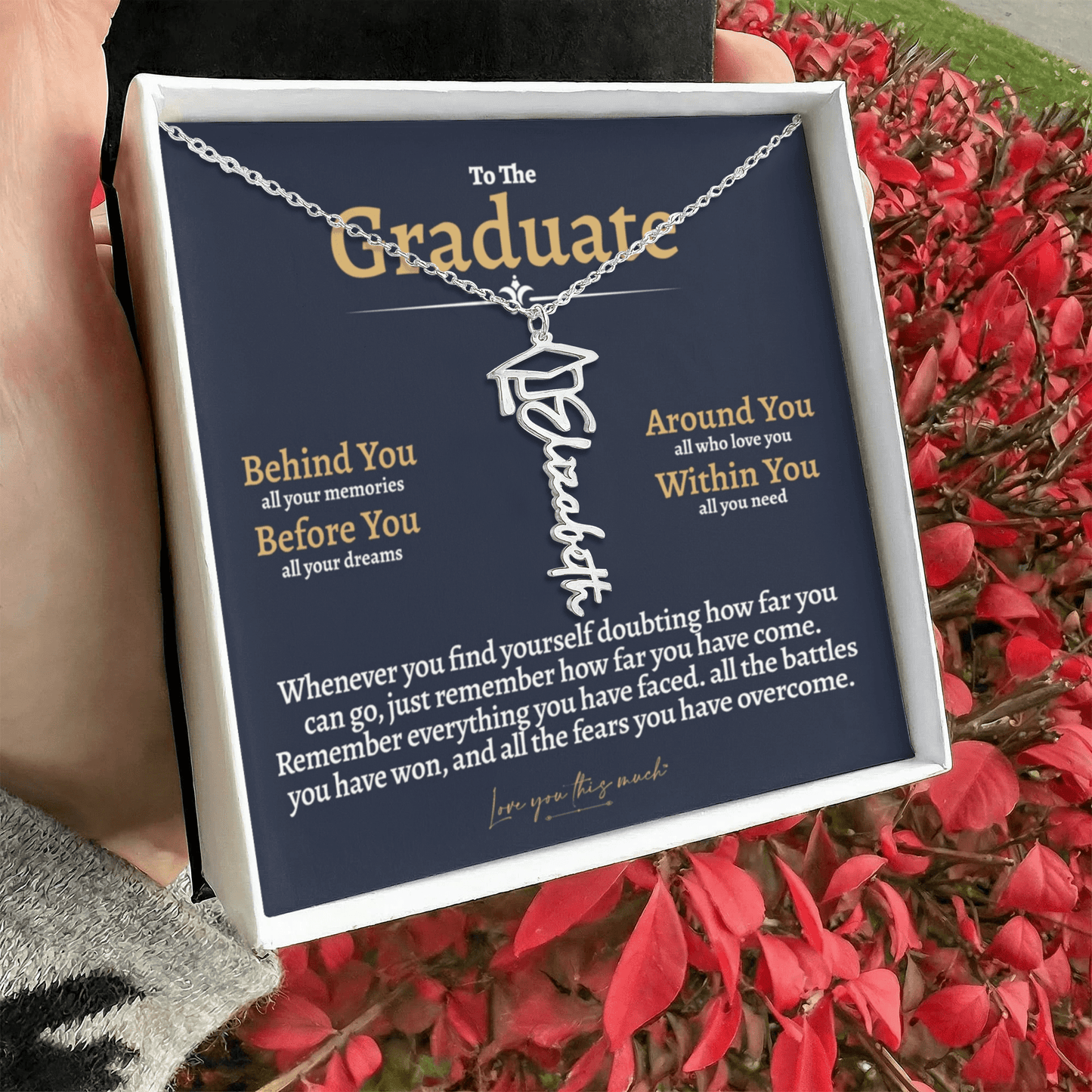 Graduation Cap & Gown Name Necklace - Love You This Much