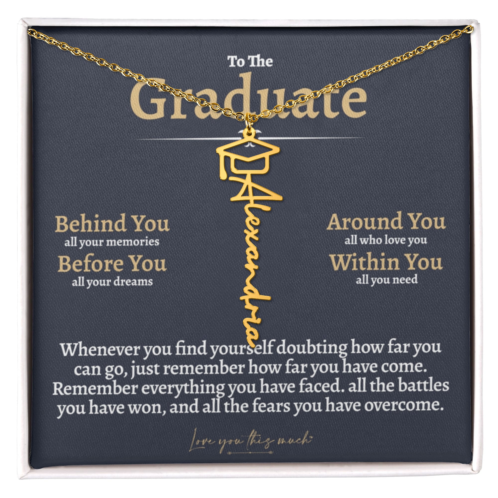 Graduation Cap & Gown Name Necklace - Love You This Much