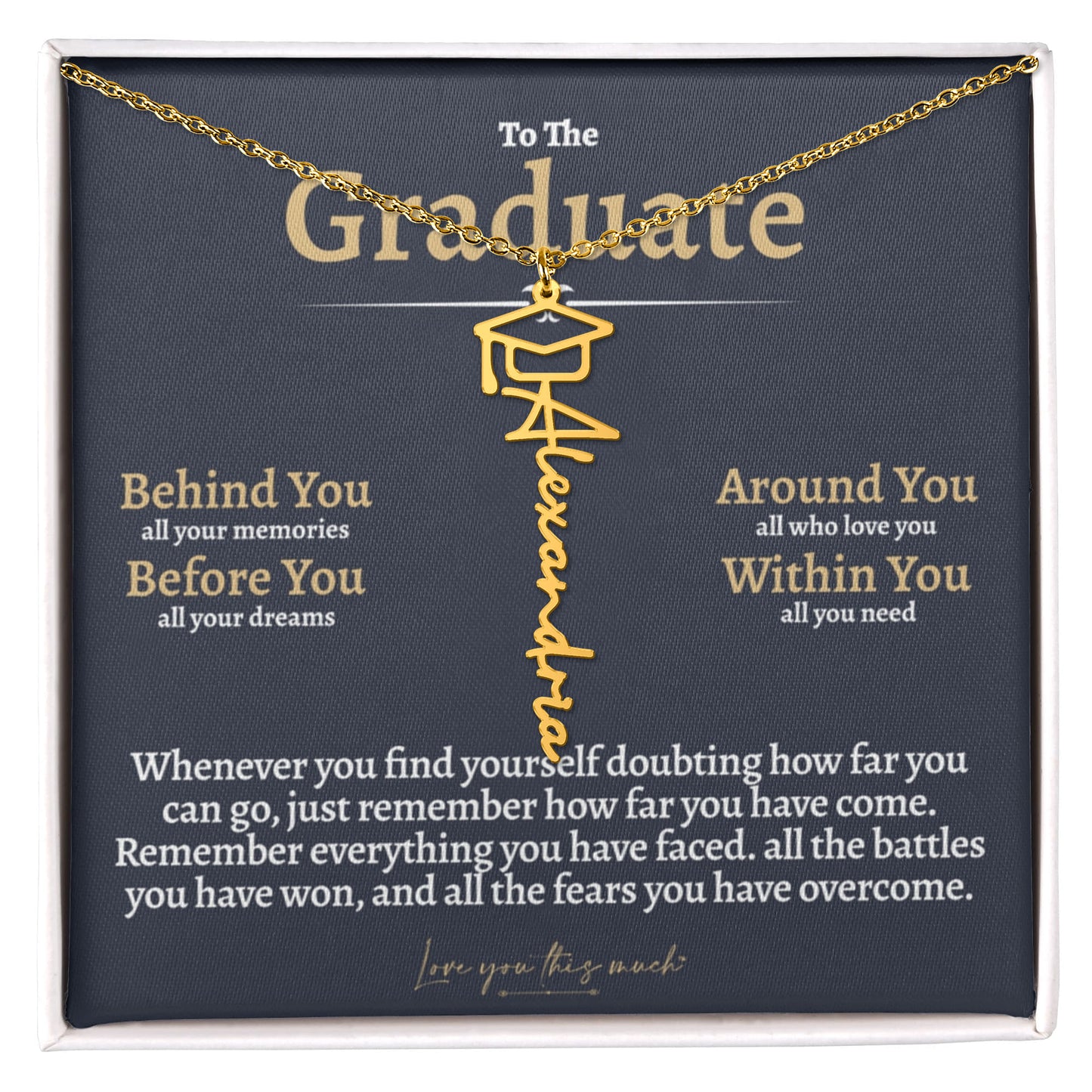 Graduation Cap & Gown Name Necklace - Love You This Much