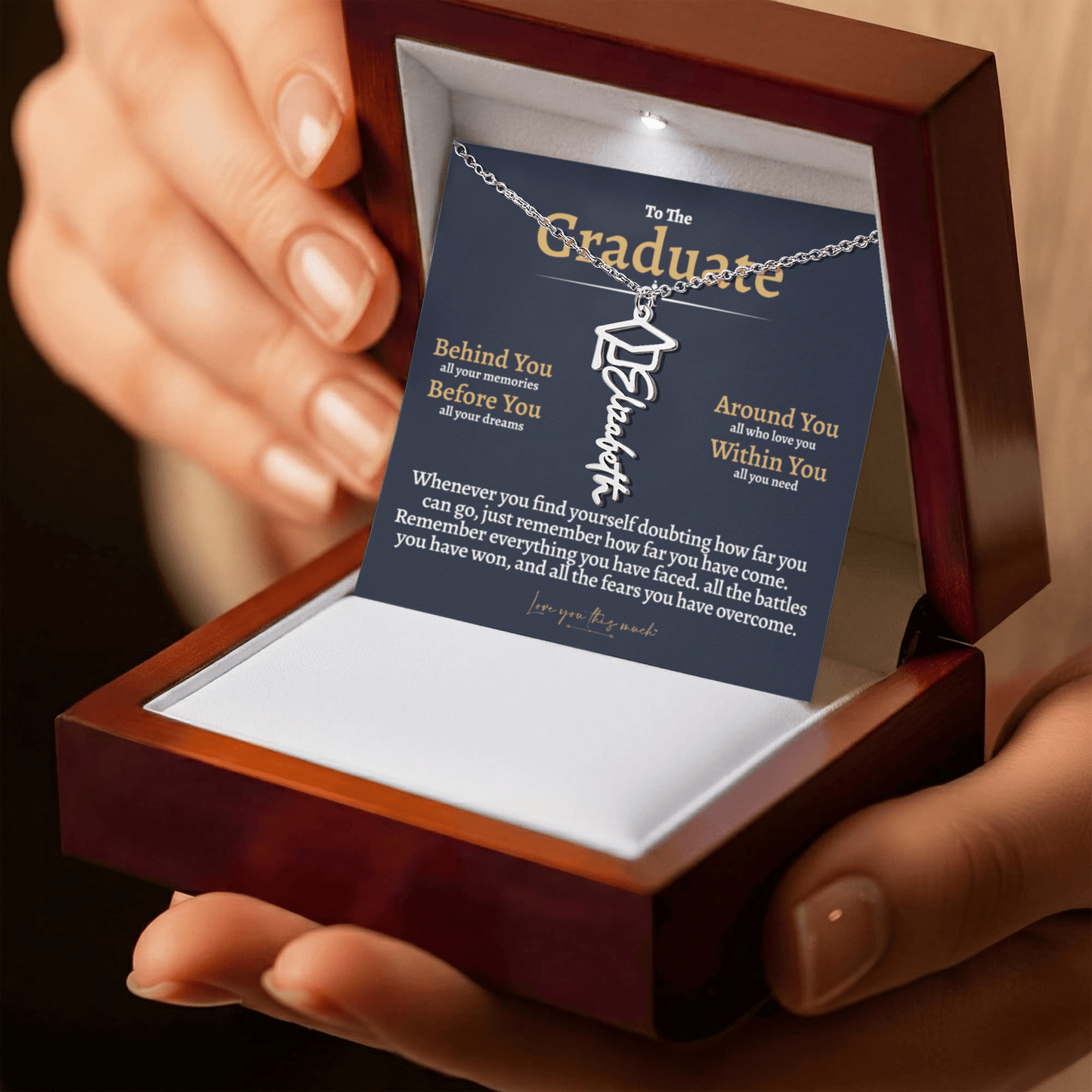 Graduation Cap & Gown Name Necklace - Love You This Much
