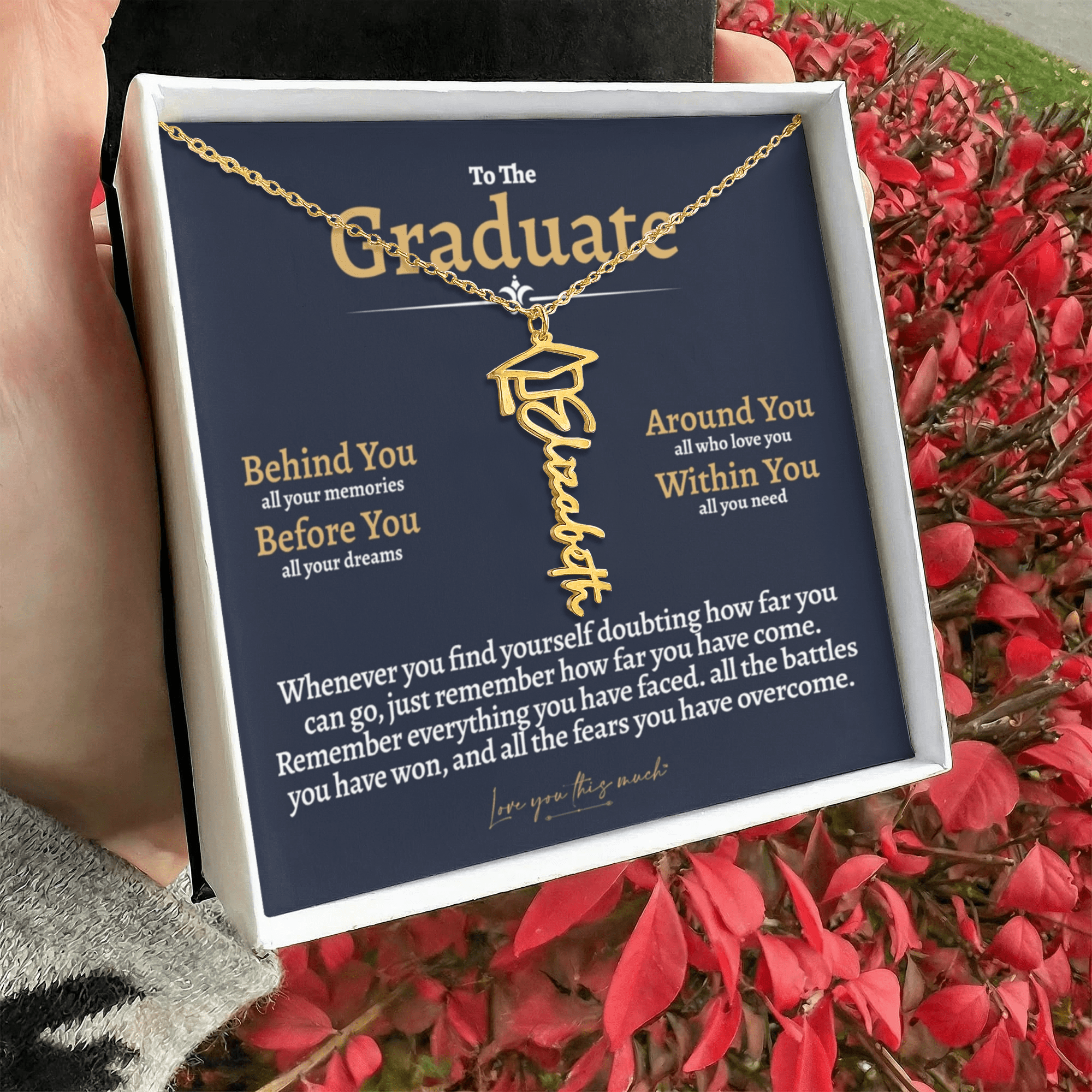 Graduation Cap & Gown Name Necklace - Love You This Much