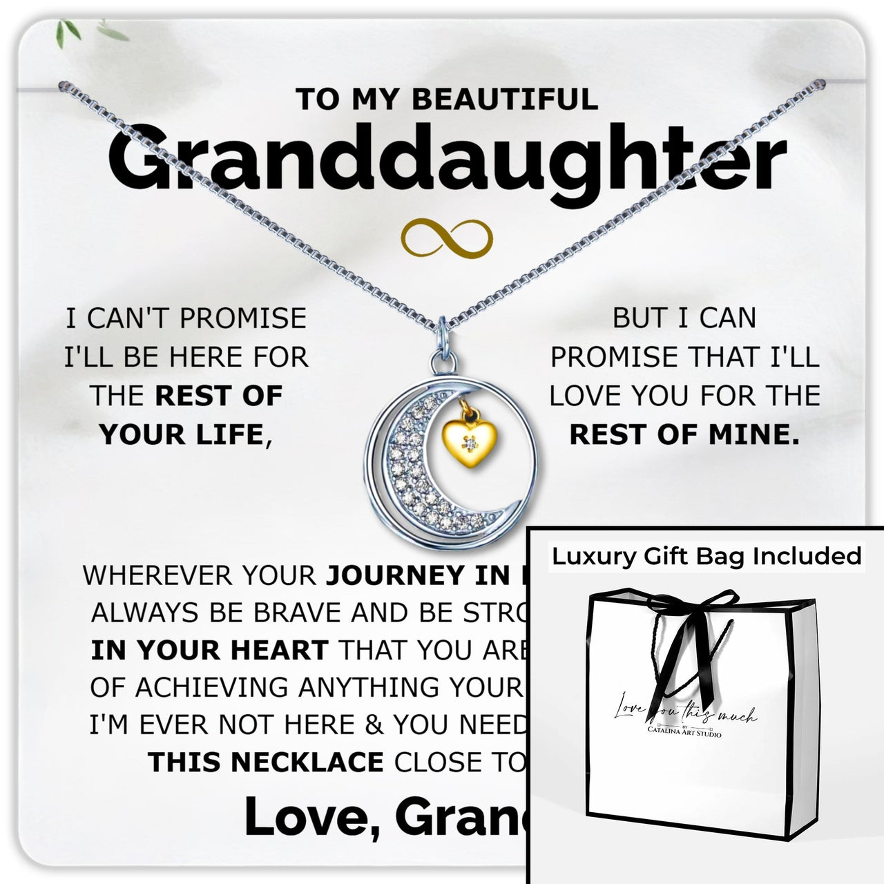 Granddaughter .925 Sterling Silver Moon Necklace - Love Grandma - Love You This Much