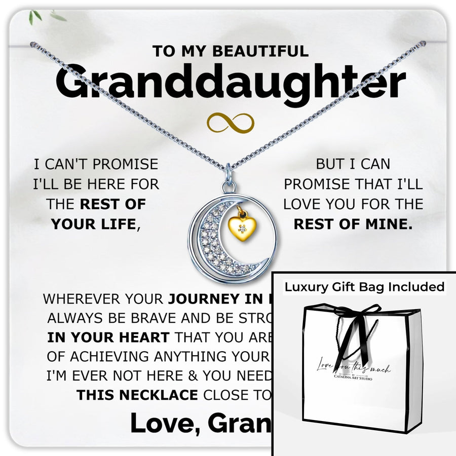 Granddaughter .925 Sterling Silver Moon Necklace - Love Grandpa - Love You This Much