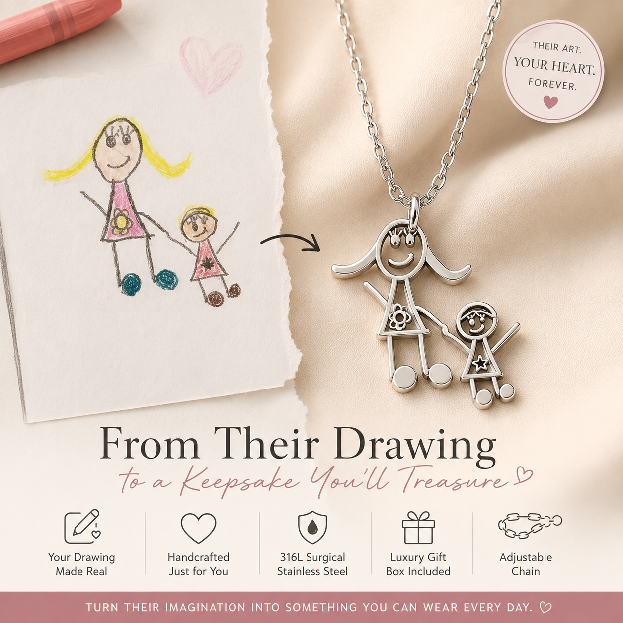 Custom Drawing Jewelry – Turn Their Artwork Into a Necklace, Bracelet or Keychain