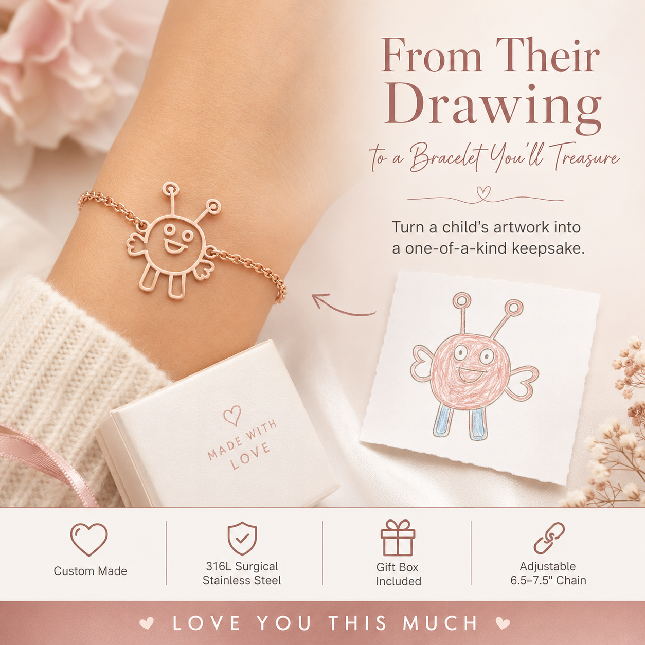 Custom Drawing Jewelry – Turn Their Artwork Into a Necklace, Bracelet or Keychain