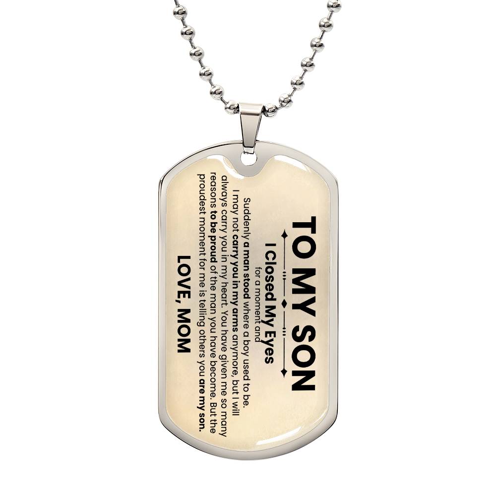 Son Love Mom Beige Dog Tag Necklace - Love You This Much