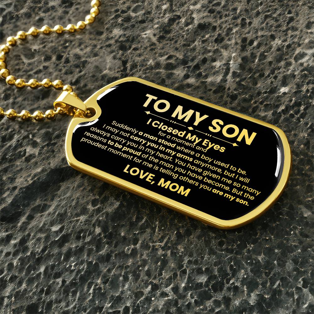 Son Love Mom Black Dog Tag Necklace - Love You This Much