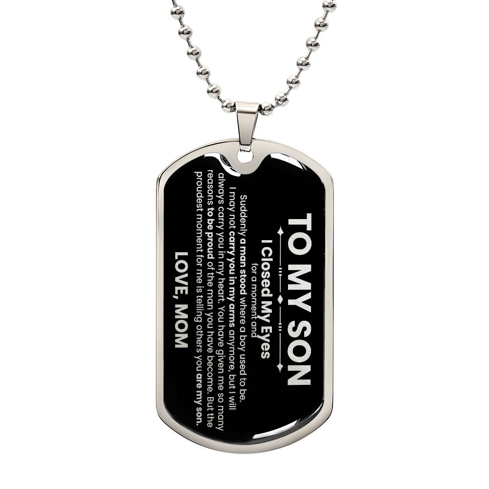 Son Love Mom Black Dog Tag Necklace - Love You This Much