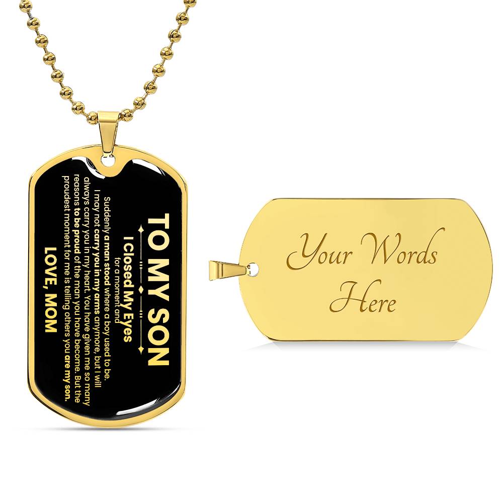 Son Love Mom Black Dog Tag Necklace - Love You This Much