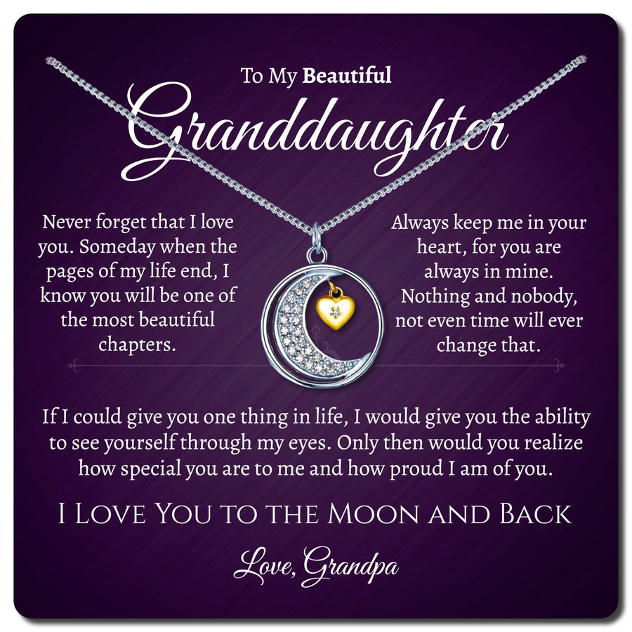 To My Granddaughter .925 Silver Moon Necklace - Love Grandpa - Love You This Much