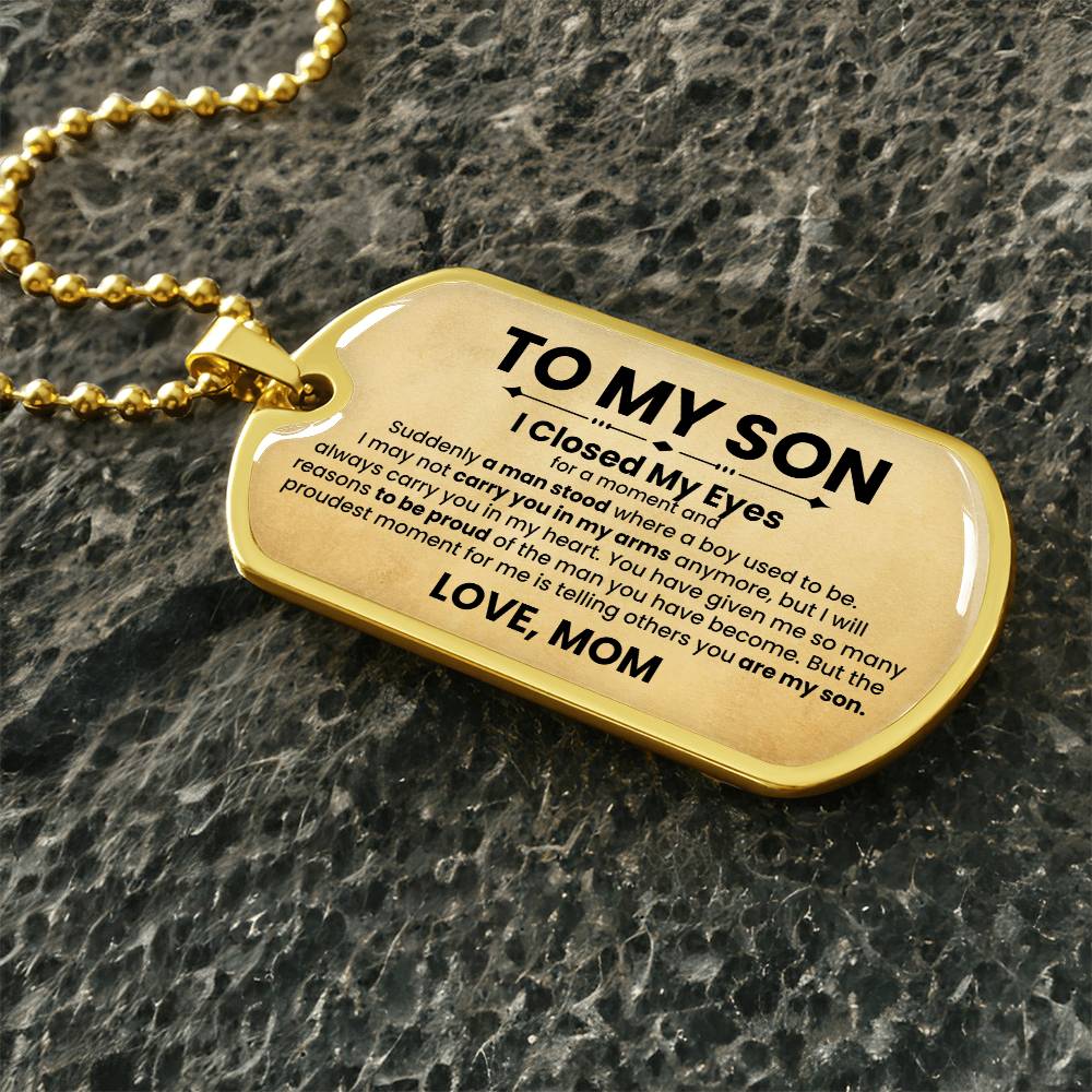 To My Son (Love Mom) Beige Dog Tag Necklace - Love You This Much