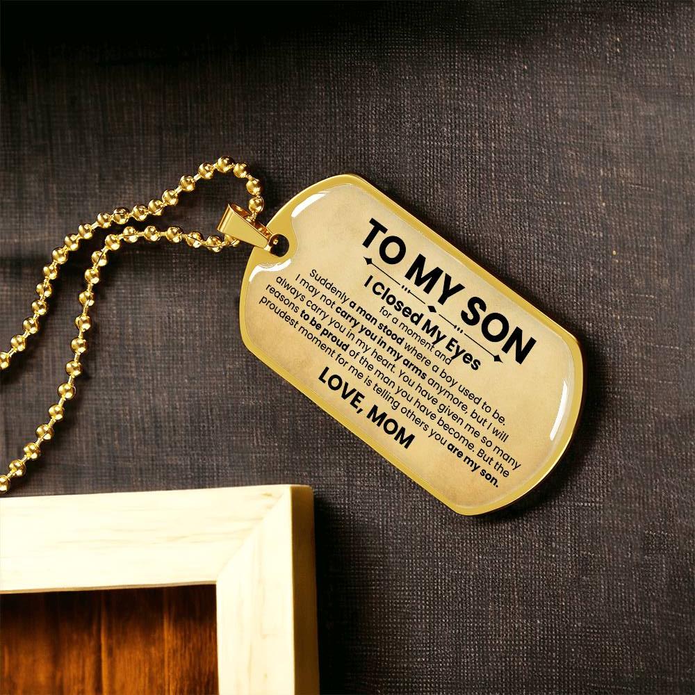 To My Son (Love Mom) Beige Dog Tag Necklace - Love You This Much