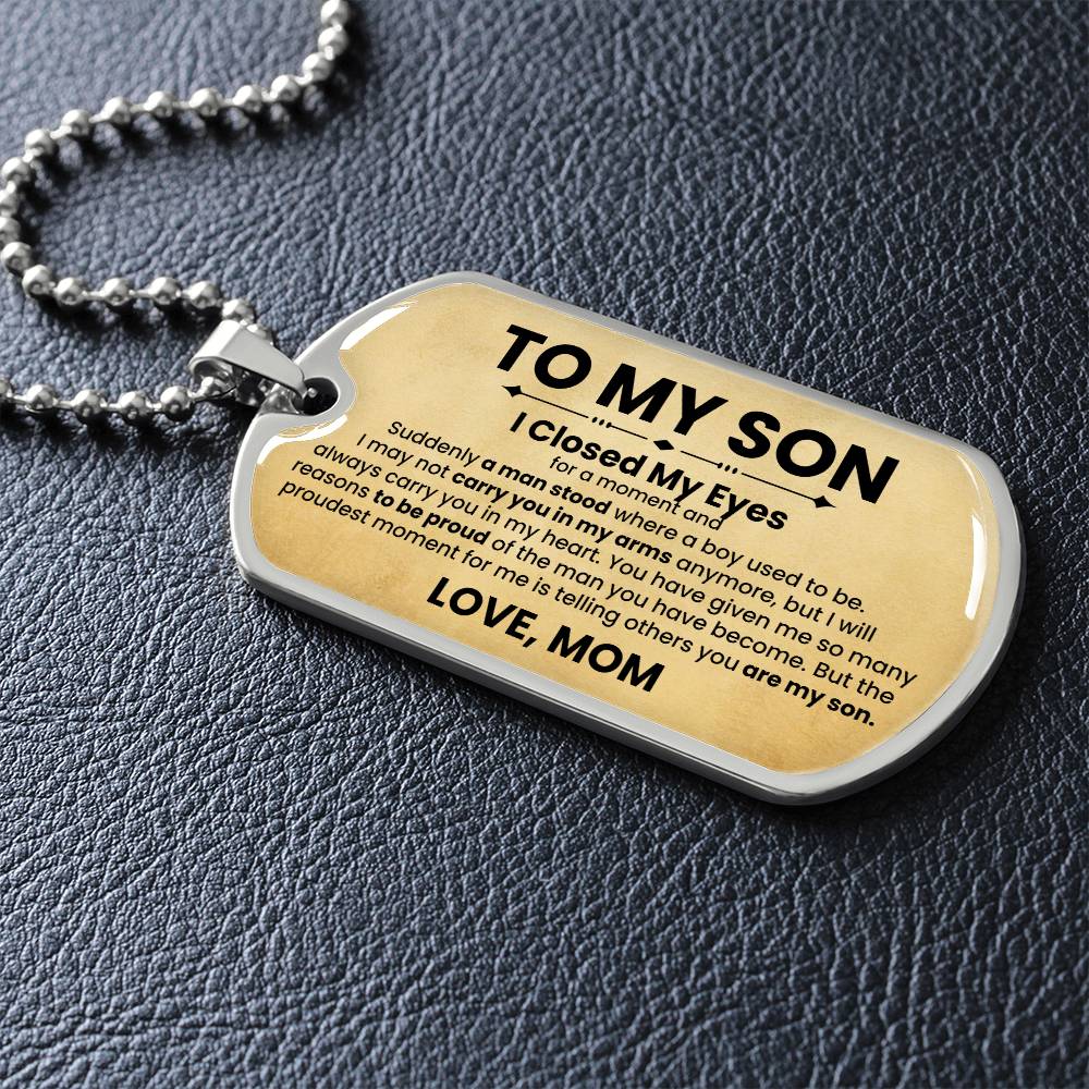 To My Son (Love Mom) Beige Dog Tag Necklace - Love You This Much