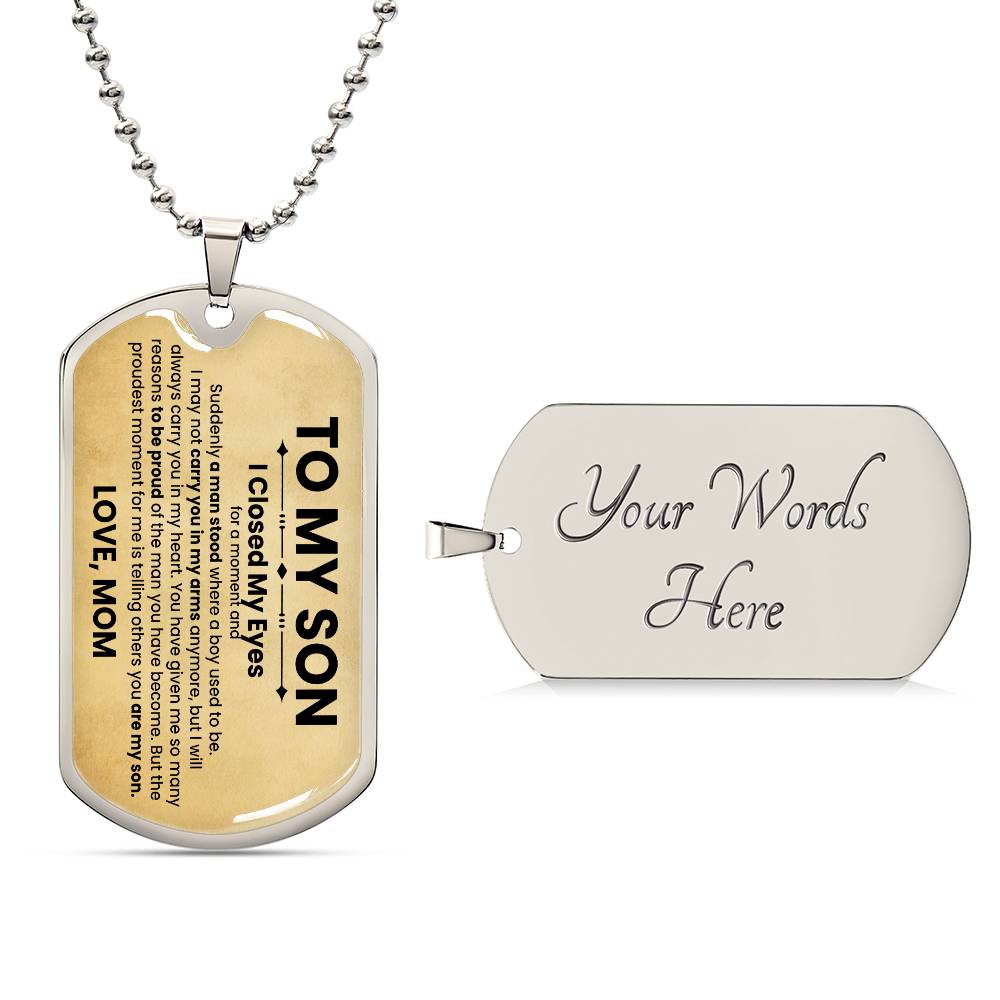 To My Son (Love Mom) Beige Dog Tag Necklace - Love You This Much