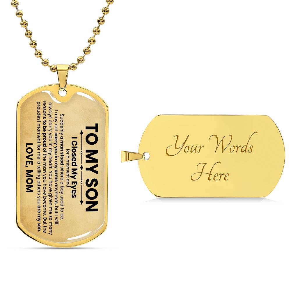 To My Son (Love Mom) Beige Dog Tag Necklace - Love You This Much