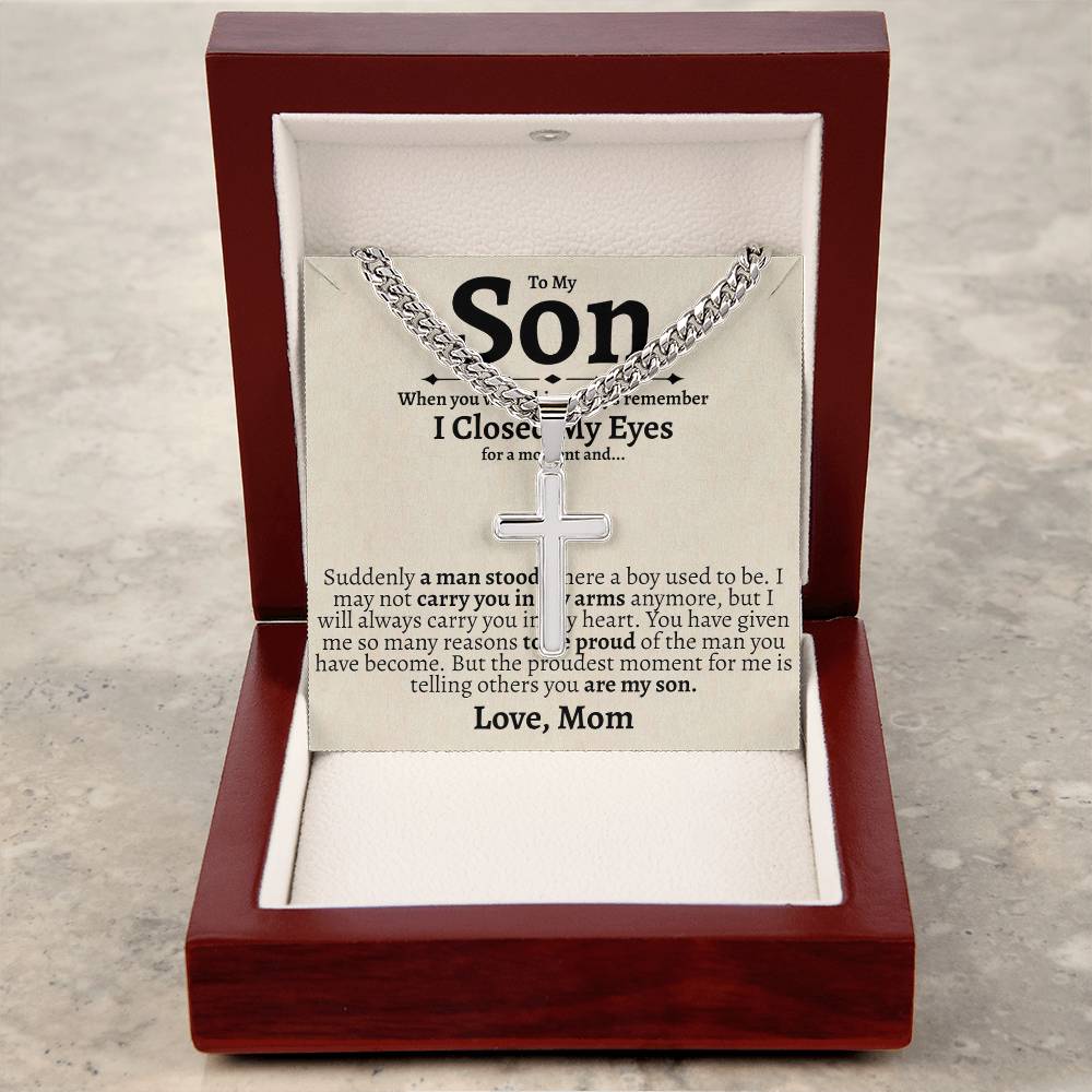 To My Son Love Mom Cuban Cross Necklace - Love You This Much