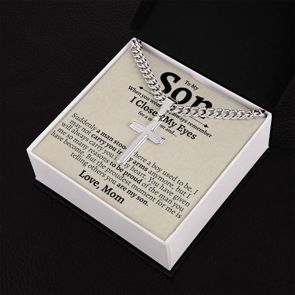 To My Son Love Mom Cuban Cross Necklace - Love You This Much