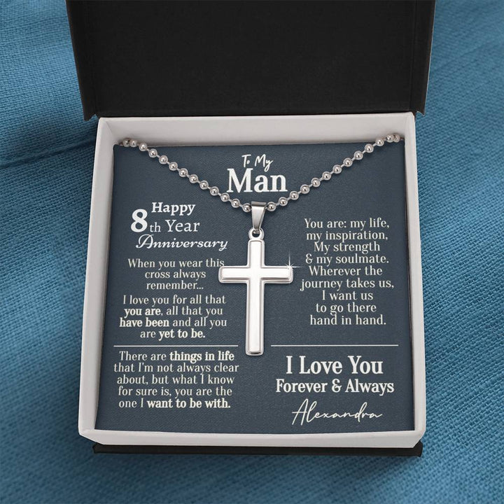 8th Year Anniversary Ball Chain Cross Necklace - Love You This Much