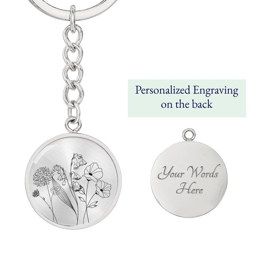 Birthstone Flowers Circle Keychain - Love You This Much