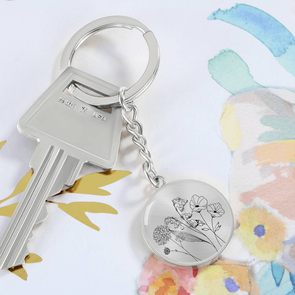 Birthstone Flowers Circle Keychain - Love You This Much