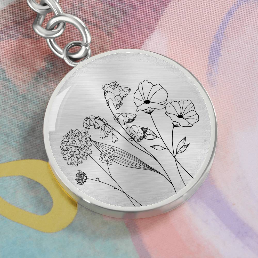 Birthstone Flowers Circle Keychain - Love You This Much