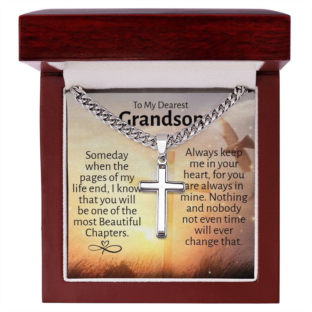 Dear Grandson Cuban Cross Necklace - Love You This Much