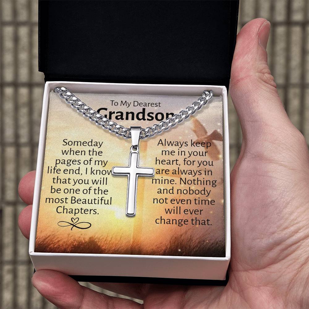 Dear Grandson Cuban Cross Necklace - Love You This Much