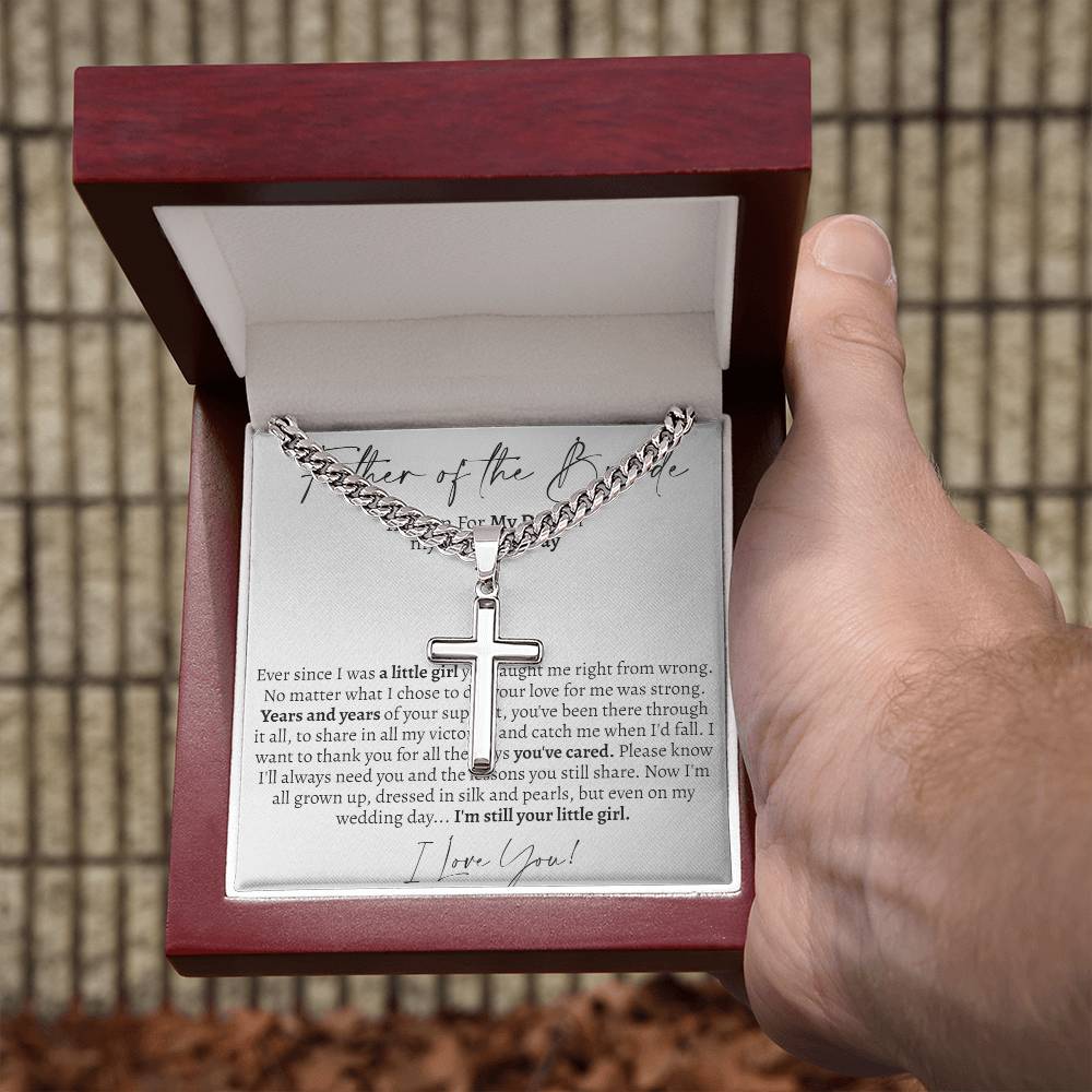 Father of the Bride (From Bride) Cross Cuban Necklace - Love You This Much