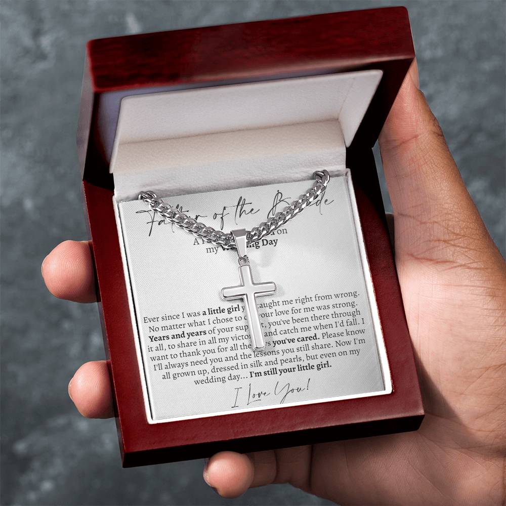 Father of the Bride (From Bride) Cross Cuban Necklace - Love You This Much