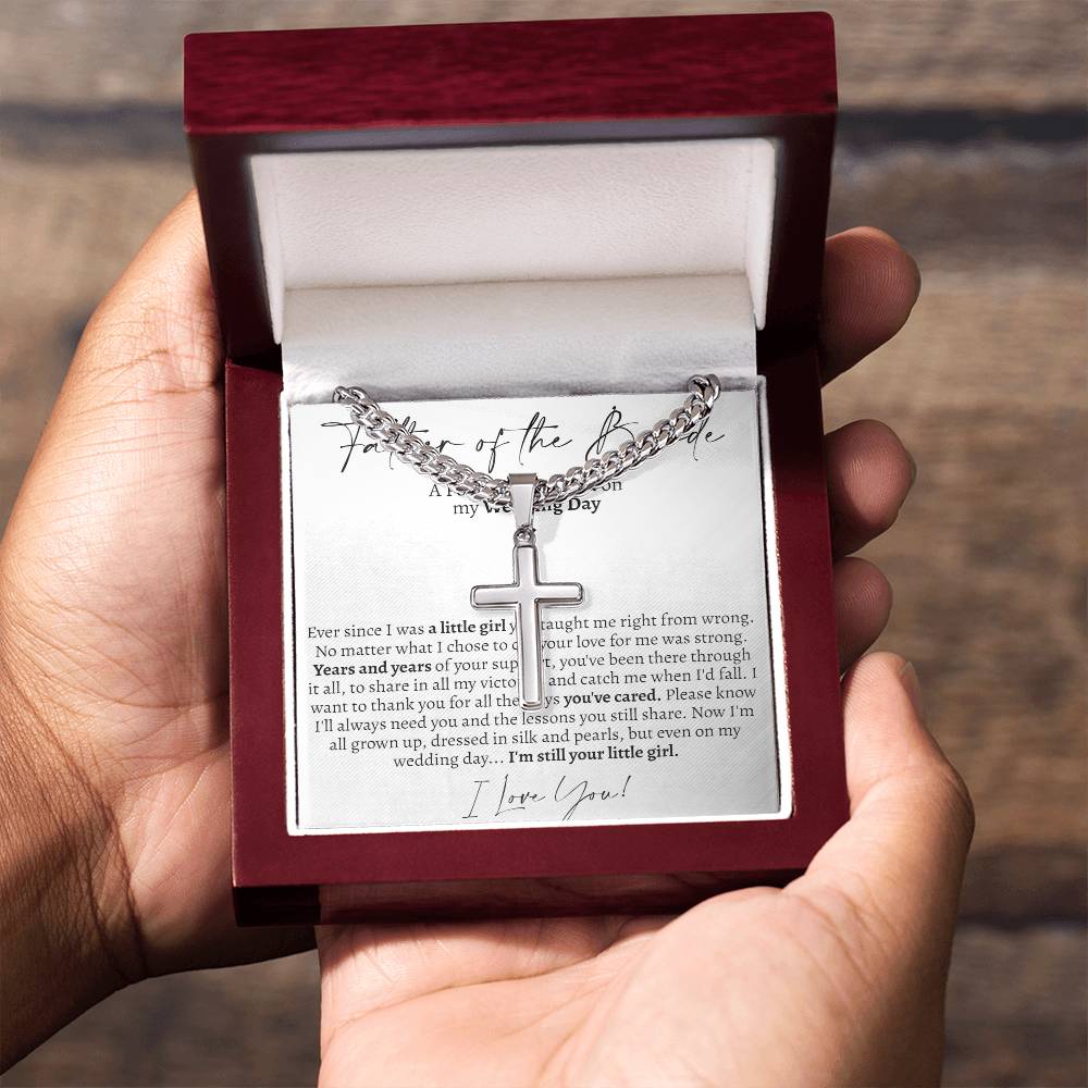 Father of the Bride (From Bride) Cross Cuban Necklace - Love You This Much