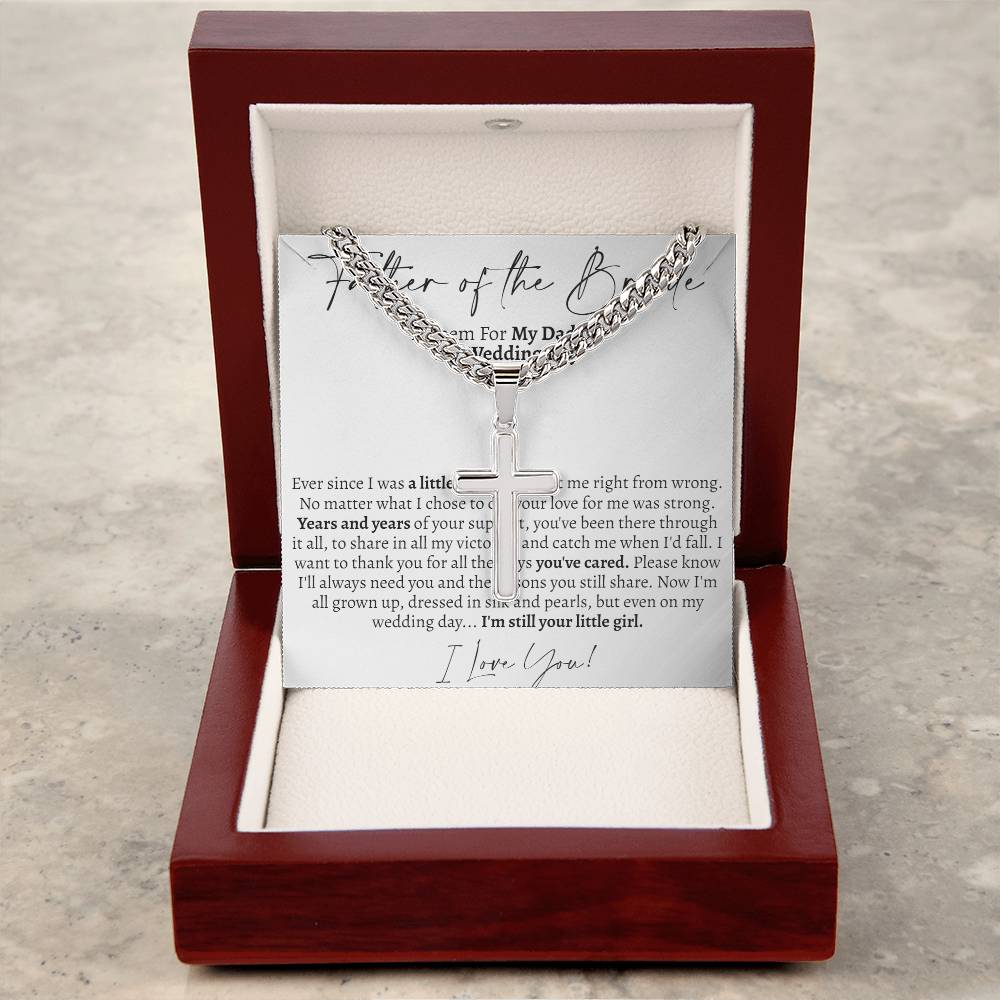 Father of the Bride (From Bride) Cross Cuban Necklace - Love You This Much