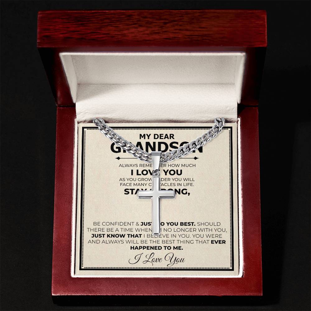 Grandson Stay Strong Cuban Cross Necklace - Love You This Much