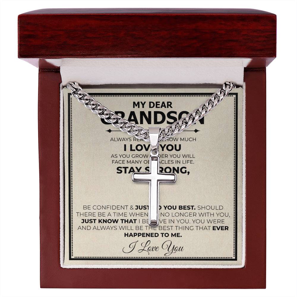 Grandson Stay Strong Cuban Cross Necklace - Love You This Much